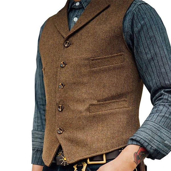 Men's Vintage Solid Color Lapel Vest 84405050Y