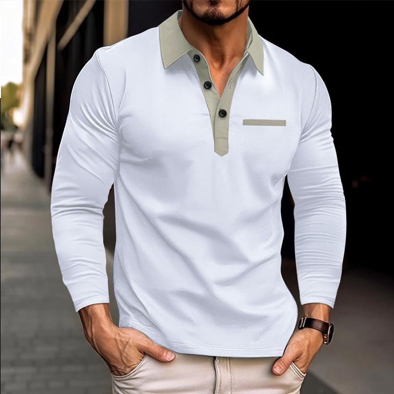 Men's Long Sleeve Lapel Color Block POLO Shirt 90958638X