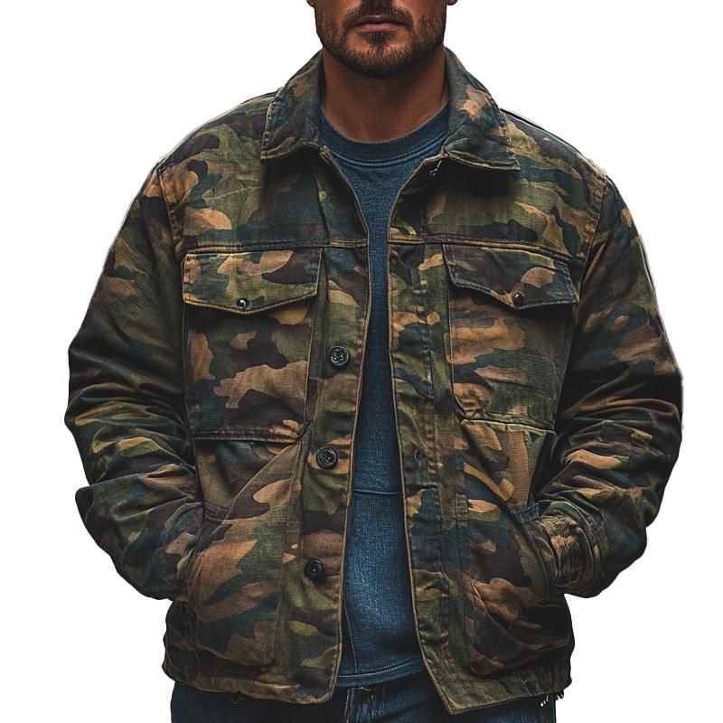 Men's Camouflage Print Lapel Multi-pocket Jacket 26650521X