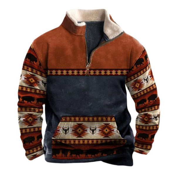 Men's Retro Casual Ethnic Style Zipper Printed Sweatshirt 75399665TO