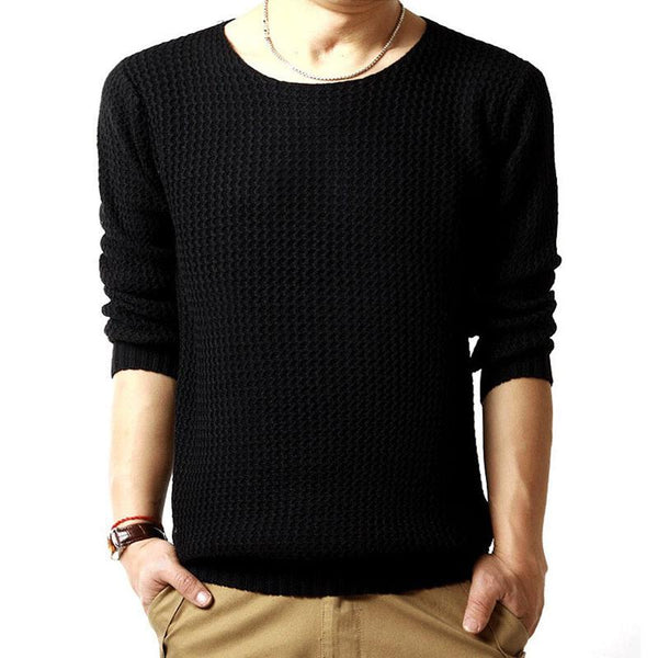 Men's Solid Color Pullover Long Sleeve Round Neck Knitted Sweater 12925804X