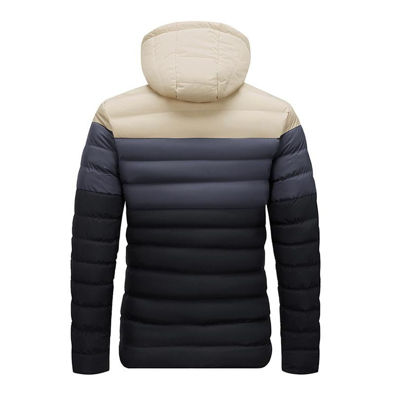 Men's Casual Contrast Color Patchwork Hooded Warm Zipper Padded Jacket 23417716M