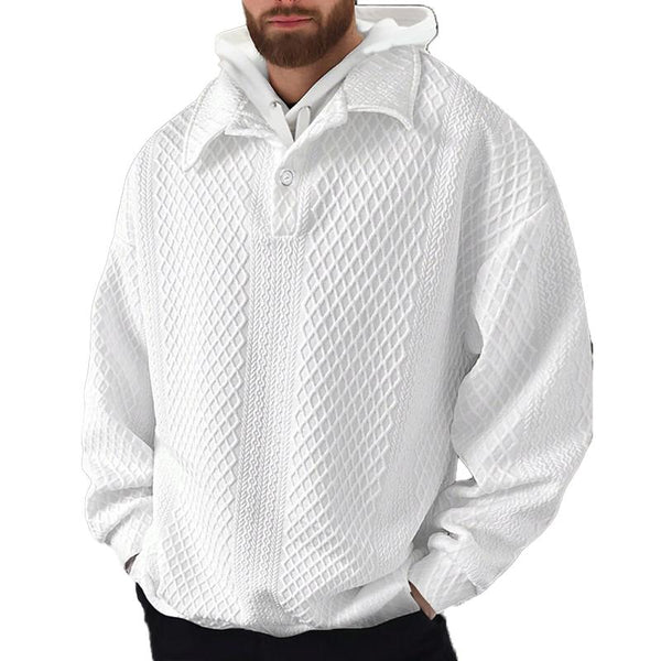 Men'S Casual Solid Color Waffle Loose Lapel Sweatshirt 18188855Y