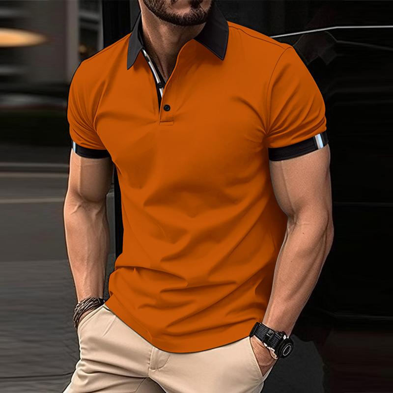 Men's Casual Color Block Lapel Short Sleeve Polo Shirt 37314110Y