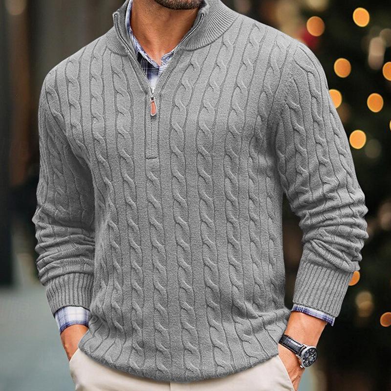 Pull à manches longues et col montant en tricot torsadé uni pour hommes 54249239Z