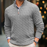 Men's Solid Cable Knit Half High Collar Long Sleeve Sweater 54249239Z