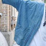 Men's Vintage Washed V-Neck Patch-Zip Loose Denim Jacket 58393830M