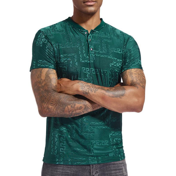 Men's Casual Jacquard Stretch Henley T-Shirt 05447798X