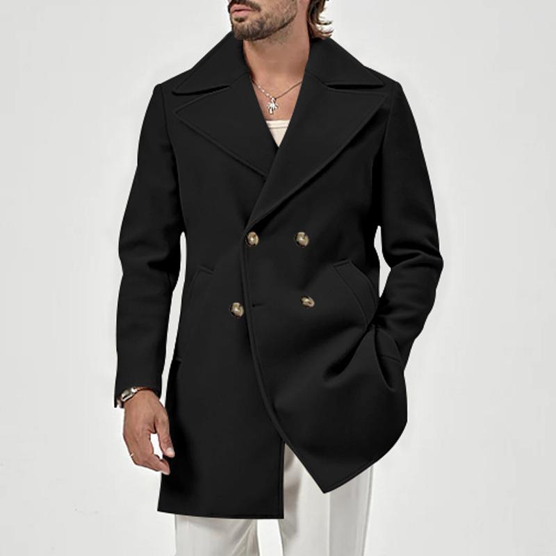 Men's Solid Lapel Double Breasted Mid-length Coat 13867666Z