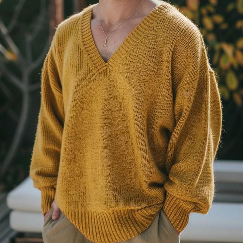 Men's Casual Loose V-Neck Knitted Sweater 65100453U