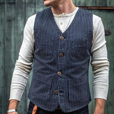 Men's Retro Vertical Striped V-Neck Vest 94445636U