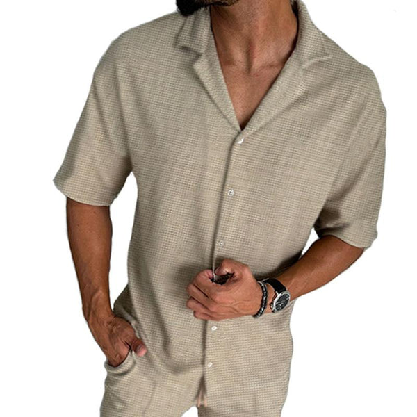 Men's Casual Waffle Lapel Slim Fit Short Sleeve Shirt 97517717M
