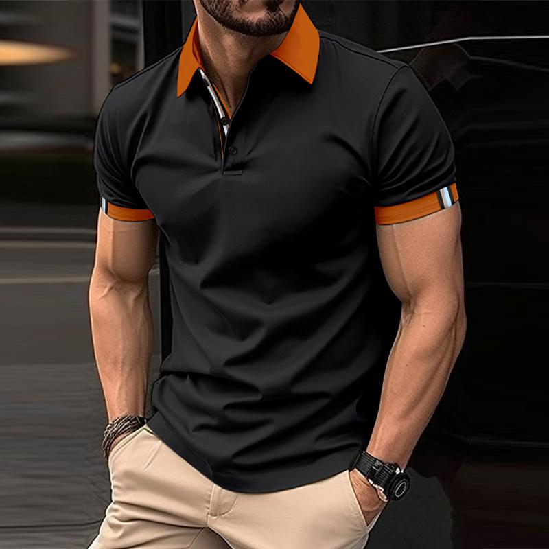 Men's Casual Color Block Lapel Short Sleeve Polo Shirt 37314110Y