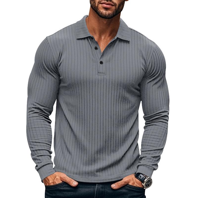 Camisa tipo polo informal de manga larga elástica para hombre 38636391X