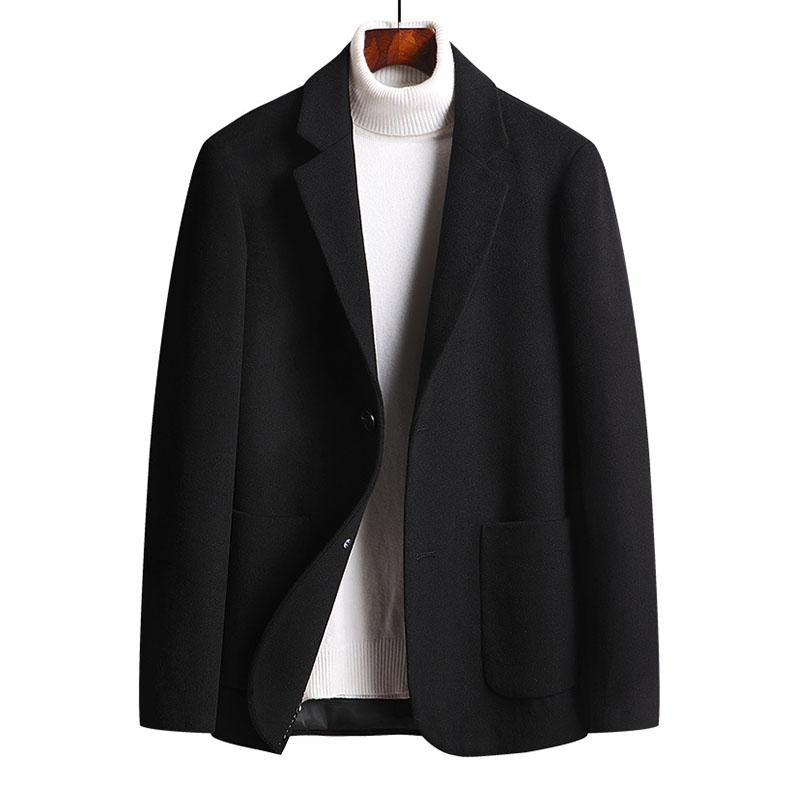 Men's Vintage Thick Wool Blended Lapel Single-Breasted Slim Fit Blazer 89500499M