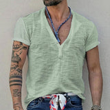 Men's Casual Solid Color Henley Collar Short Sleeve T-Shirt 12790531Y