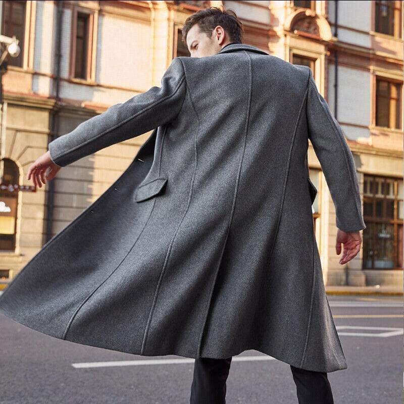 Men's British Style Solid Color Long Coat 59699728U