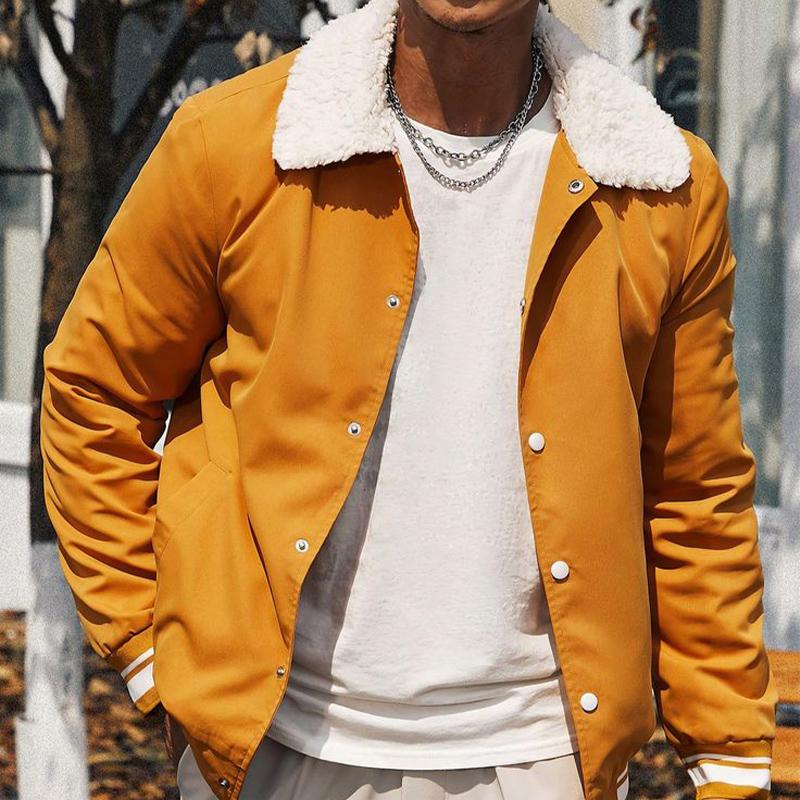 Men's Orange Fur Collar Baseball Jacket 57867645U