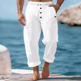 Men's Beach Solid Color Cotton and Linen Drawstring Pants 80434182Y