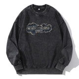 Men's Washed Distressed Denim Embroidered Sweatshirt 38460063U