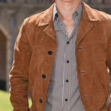 Men's Khaki Suede Button Jacket 47848849U