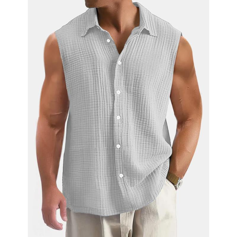 Men's Cotton And Linen Lapel Sleeveless Shirt 83758244Y