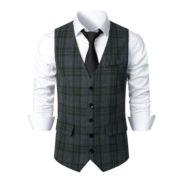 Men's Vintage Plaid Single-breasted Suit Vest 06520256X
