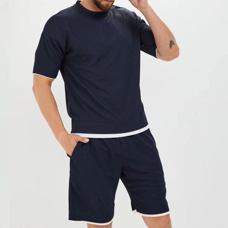 Men's Casual Colorblock Round Neck Short-sleeved T-shirt Sports Shorts Set 96331719M