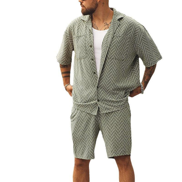Men's Casual Lapel Short Sleeve Shirt Shorts Set 45011860Y