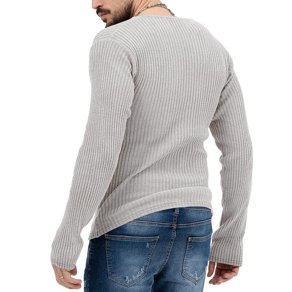 Men's Casual Solid Color V-Neck Long Sleeve Knitwear 72958015Y