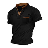 Men's Retro Stand Collar Colorblock Short Sleeve T-Shirt 83539651X