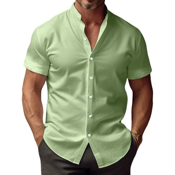 Men's Hawaiian Solid Color Stand Collar Short Sleeve Shirt 50841180X
