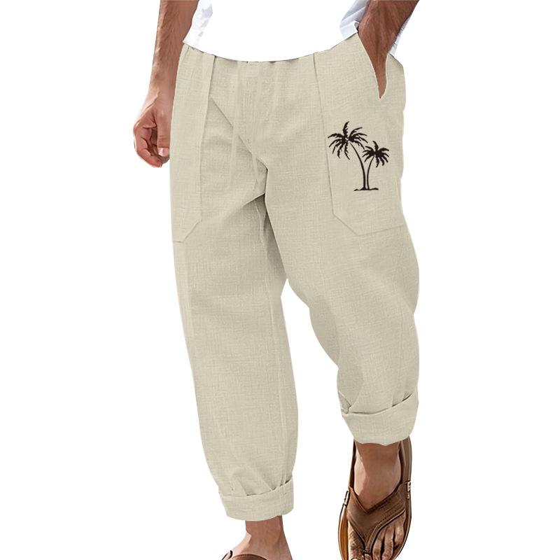 Men's Coconut Print Breathable Cotton And Linen Loose Casual Pants 23573580Z