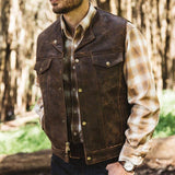 Mens Vintage Brown Leather Vest 87565549U