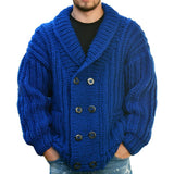 Men's Casual Solid Color Lapel Double Breasted Long SLeeve Knitted Cardigan 30827802M