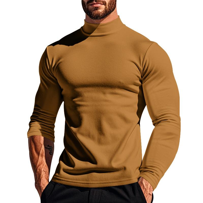 T-shirt à manches longues et col montant en peluche de couleur unie pour hommes 26794647Z