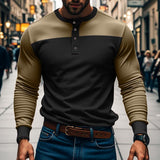 Men's Slim Fit Long Sleeve Paneled Bottoming Henley T-Shirt 88312026X