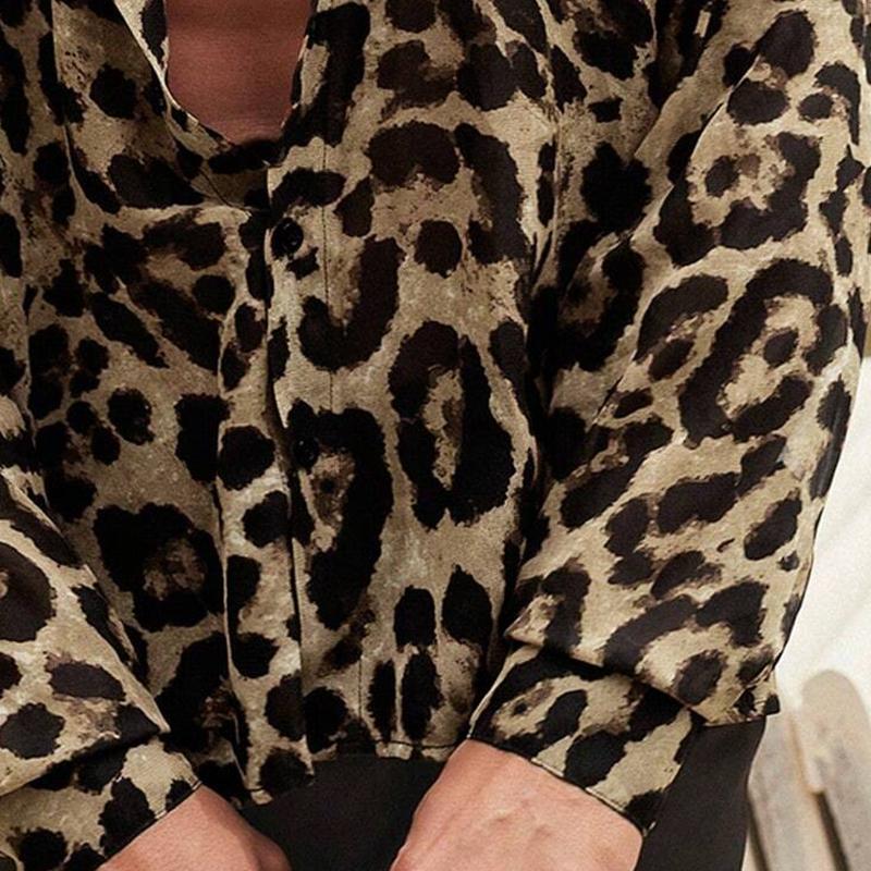 Men's Leopard Print Lapel Long Sleeve Shirt 84241733X