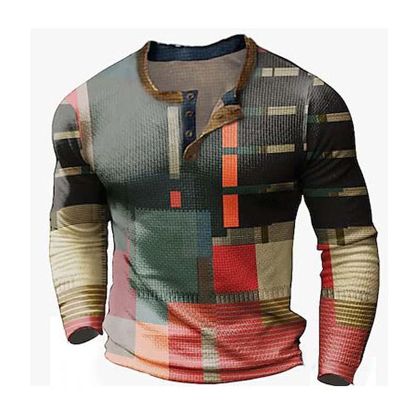 Men's Retro Classic Slim Fit Printed Knitted Long Sleeve Bottoming T-Shirt 11428412K