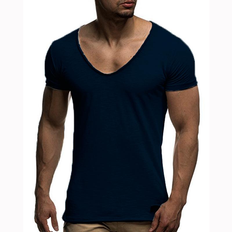 Men's Fashion V Neck Short Sleeve Solid Color T-Shirt 57972844X