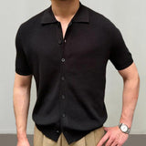 Men's Casual Solid Color Lapel Short-Sleeved Knitted Cardigan 15075001M
