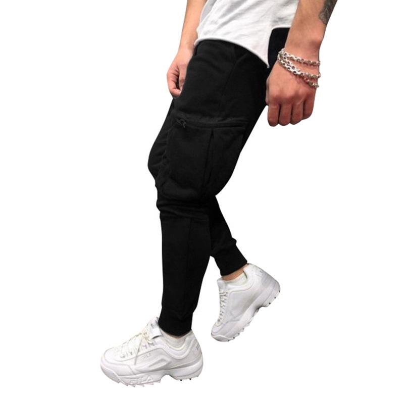 Men's Solid Color Elastic Waist Multi-pocket Casual Sweatpants 62894265Z