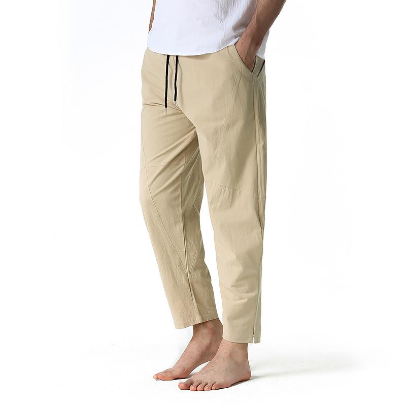 Pantalon ample en coton et lin avec cordon de serrage pour homme 16882035Y