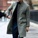 Men's Vintage Stand Collar Double Breasted Multi-pocket Slim Coat 50389697M