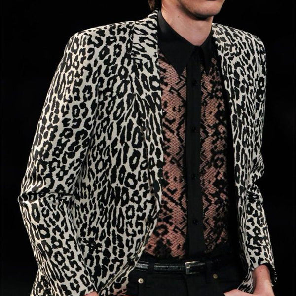 Men's Black and White Leopard Print Straight Shoulder Jacket 47221894U