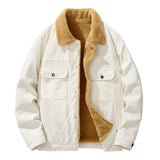 Men's Vintage Corduroy Sherpa Warm Lapel Flap Pocket Jacket 00219157M