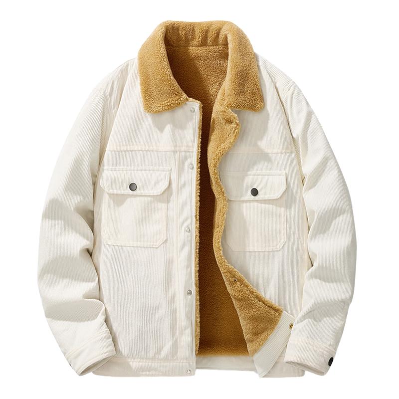 Men's Vintage Corduroy Sherpa Warm Lapel Flap Pocket Jacket 00219157M