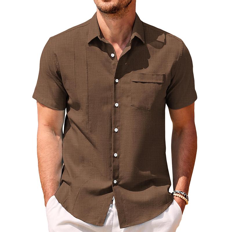 Men's Cotton and Linen Solid Color Short-sleeved Shirt 12548747X