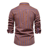 Men's Fashion Striped Long Sleeve Lapel Cotton Shirt 07386898X
