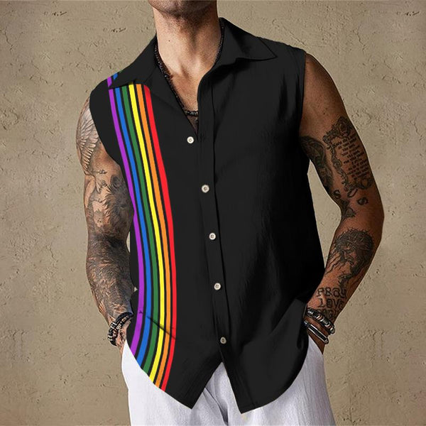 Men's Casual Rainbow Color Block Sleeveless Shirt Tank Top 38589516TO